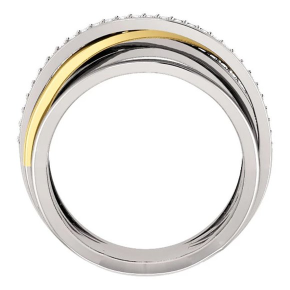 NEW Silver Gold Multi Layer Round Diamond Ring - Picture 4 of 8